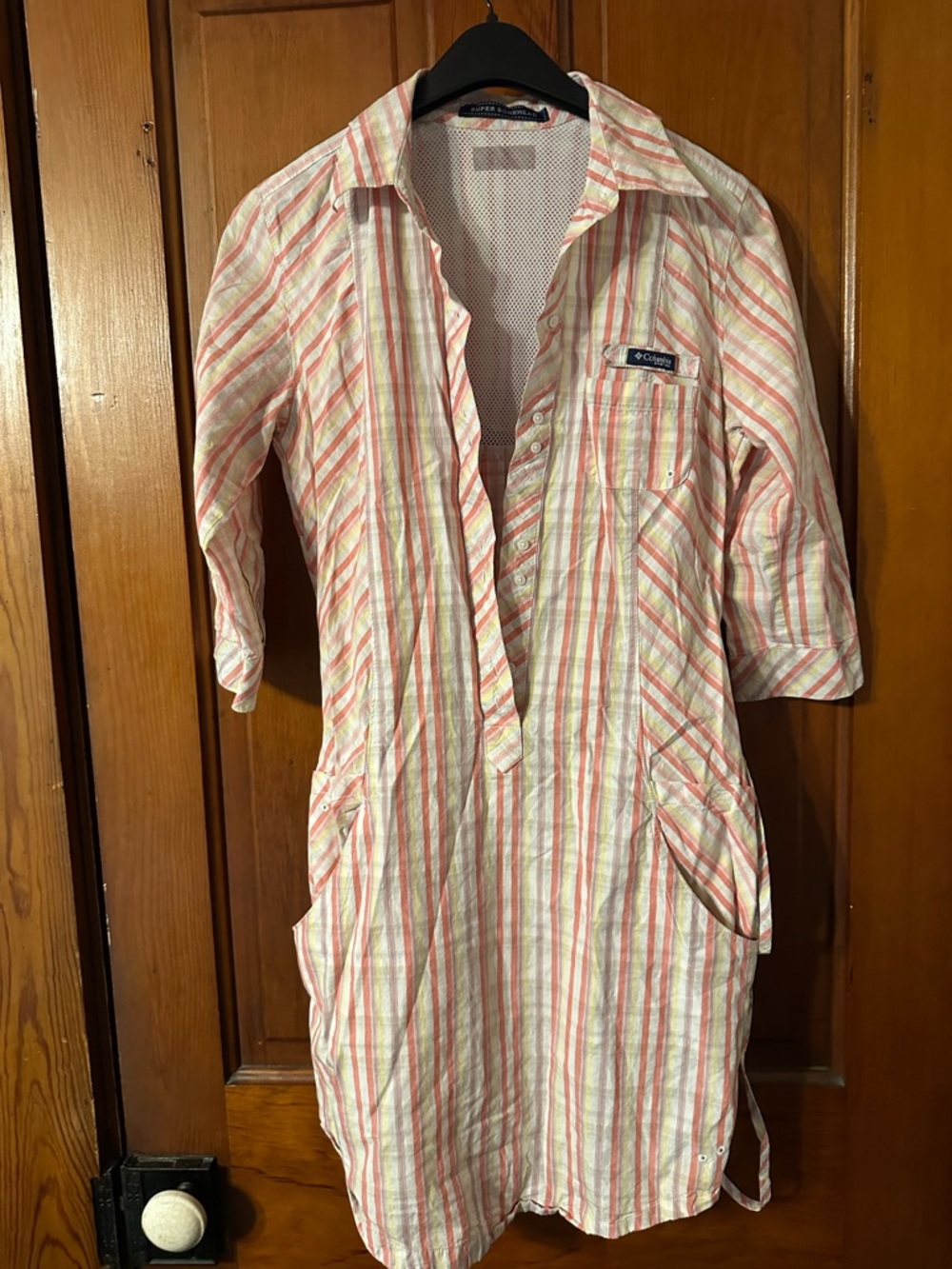 Columbia Mesh-Lined Striped Shirt Jacket - Pink, White & Yellow
